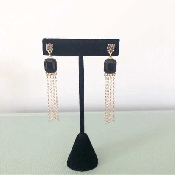 14th & Union Clear-Black-Gold long earrings - NEW - Picture 3 of 8